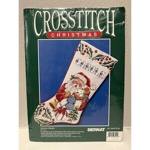 Bernat Christmas Santa & Friends stocking cross stitch kit unopen